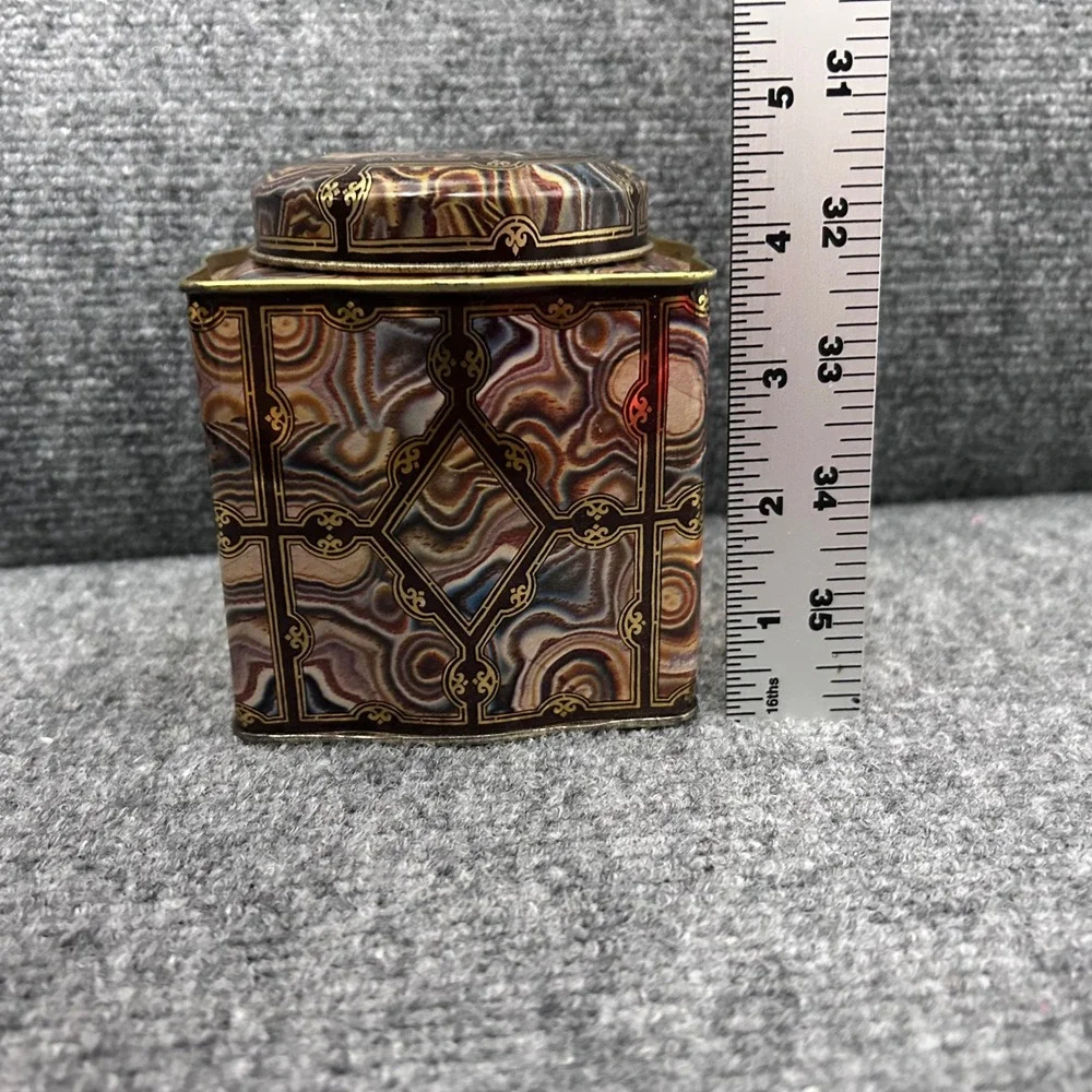 Dodo Designs Vintage Tea Canister Marbled Agate Pattern Tin Made in England Gold